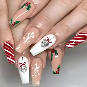 Wholesale Artificial Nails 24 Pieces Christmas Snow White Hand Painted Wearing Nail