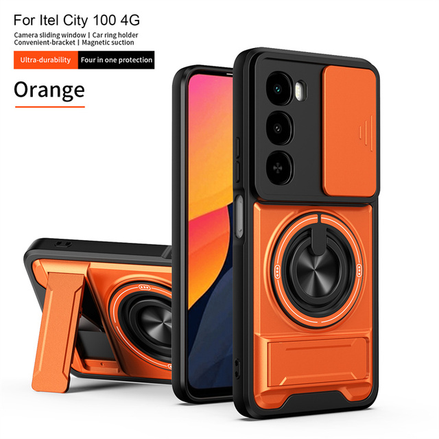 Shockproof Magnetic Slider Lens Protection Mobile Phone Cell Back Cover Case for Itel City 100 4G/Itel City 200 4G/Itel A100C 4G