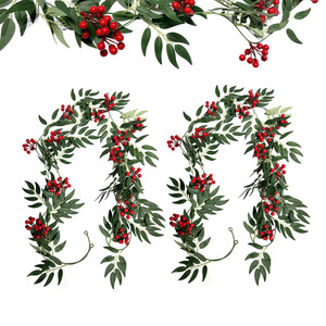 Guirlande de Noël artificielle avec baies rouges et feuilles vertes pour décoration murale intérieure, 200 cm de haut, simulation réaliste - Product Image 3