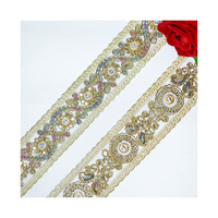 LEIXUSI 5cm Dentelle à sequins soluble dans l'eau de style ethnique, Bordure dorée pour accessoires de vêtements Hanfu de style chinois