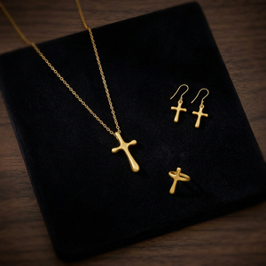 ชุดสร้อยคอจี้รูปกางเขนพร้อมต่างหู ชุบทอง 14K ขัดเงา เครื่องประดับคริสเตียน สำหรับทุกเพศ บรรจุกล่องของขวัญ Soumya Creations - Product Image 2