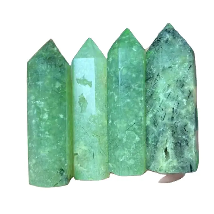 Vente en gros de baguettes de pierres précieuses Artisanat de tours de prehnite naturelle Pointe de cristal de quartz de guérison