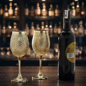 Juego de Dos Copas de Vino de Metal con Tallo Largo, Hechas a Mano y Decoradas, para Fiestas - Product Image 3