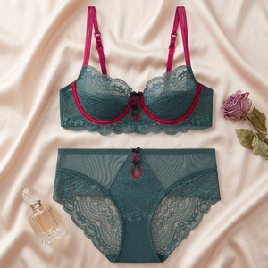 Conjunto de lencería de encaje para mujer al por mayor, talla grande, sujetador con aros push-up y bragas, 2 piezas, ropa interior elegante y sexy para mujer, OEM ODM - Product Image 4