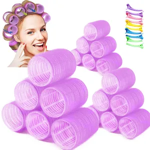 Salon Hairstyling Tools Self Grip Jumbo Hair Rollers Set 3 Sizes Nylon Plastic Hair Roller Curlers with Clips