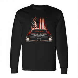 Camiseta de manga larga con estampado de la bandera patriótica flameante Trans Am Muscle Car de los años 70, unisex, cuello redondo, ropa promocional para adultos - Product Image 3