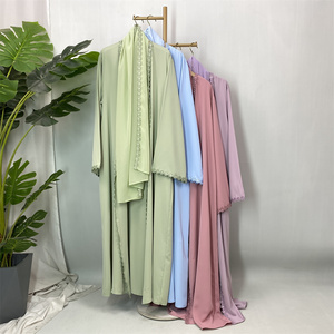 Abaya ouverte en dentelle florale Nida, robe islamique modeste avec hijab en mousseline pour femmes (14820) - Product Image 6