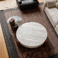 Table basse ronde en travertin Wabi-Sabi, table design de luxe léger et créative pour petit salon
