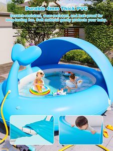 Blue Whale <b>Inflatable</b> Sprinkler <b>Pool</b> with Sun Canopy Outdoor Water Play Toy <b>for</b> Kids - Product Image 5