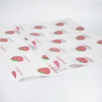 Papier ciré anti-graisse personnalisé, base blanche, motif fraises colorées, pour boulangerie, restaurant, emballage alimentaire à emporter