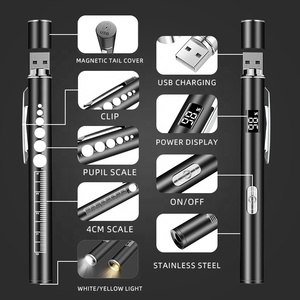 Stylo médical rechargeable par <span class=keywords><strong>USB</strong></span> avec lumière blanche et jaune, lampe torche en acier inoxydable avec échelle de pupille, affichage de la puissance - Product Image 2