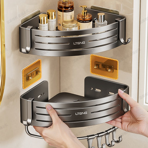 Lteng Bathroom Corner Shelf Suction Mounted Triangular Storage Rack With Towel Bar For Toilet Wall Mounting - Product Image 2