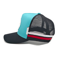 Logo personnalisé broderie camionneur casquette patchs fer sur respirant casquette de Baseball en gros 5 panneau tendance maille camionneur chapeau tissé Patch
