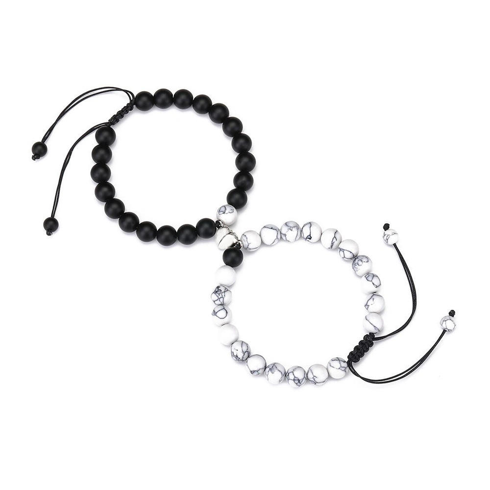 2Pcs/Set Beads Bracelet for Lovers Natural Stone Heart Magnet Couple  Friendship Bracelets Fashion Jewelry Gift