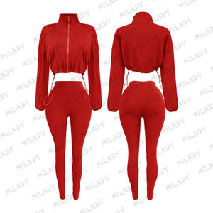 2025 Herbst Neue Legere Damen 2-Teiliges Set Reißverschluss Crop Top Jacke und Leggings Set Damenbekleidung Outfits Passendes Lounge Set - Product Image 6