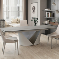 Table à manger moderne sur mesure, luxe léger, pieds en métal, plateau en céramique, verre trempé, pliable, extensible, utilisation hôtelière, grande taille