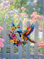 Décoration murale en métal colorée Art Déco Colibri découpée au laser, oiseaux et fleurs, pour intérieur, extérieur, jardin, clôture, patio, maison
