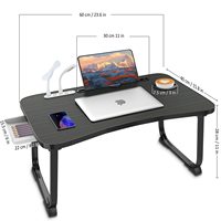 Table de plateau d'ordinateur portable pliable portable avec port de charge USB tiroir de rangement en bois/métal porte-gobelet-pour lit ou bureau