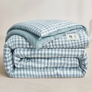 Высококачественное Хлопковое одеяло в клетку с наполнителем, роскошное домашнее зимнее теплое одеяло королевского размера