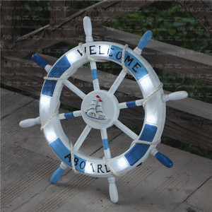 Ship Wheel 45cm MDF Handmade Nautical <b>Wall</b> Decoration With Lights Home <b>Decor</b> Circular Design Rustic Style - Product Image 1