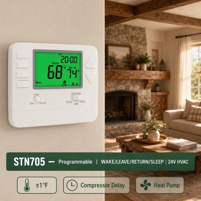 Programmable HVAC Thermostat Heat Cool Schedules SWING 0.2 2°F Adjustable 18~30VAC or 2xAAA for Apartment Home