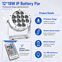 Projecteurs LED RGBWA UV 12*18W à piles, étanches IP65, sans fil, avec télécommande DMX pour événements, discothèques et clubs