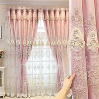 Rideau de fenêtre Double couche élégant, rideaux européens de luxe en dentelle 4D broderie Double occultant en Tulle pour le salon