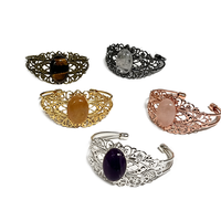Bracelet manchette ovale en cristal naturel, style vintage filigrané, ajustable, multi-plaqué, bijoux bohèmes pour femme, vente en gros