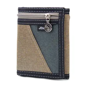 New Men's Short Wallet Canvas Ultra Thin Large Capacity Wallet Zipper Classic Retro Casual Wallet Double Stitch Design