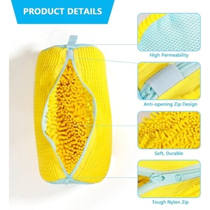 Sac de lavage de chaussures durable jaune et bleu avec fermeture éclair, fabriqué en polyester résistant pour tous types de chaussures, y compris les baskets et les chaussures décontractées - Product Image 2
