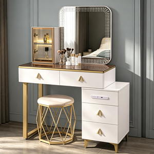 Modern Makeup Vanity <b>With</b> Lighted Mirror Storage <b>Drawers</b> Bedroom <b>Dressing</b> <b>Table</b> <b>With</b> Stool - Product Image 3