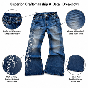 <span class=keywords><strong>Jeans</strong></span> <span class=keywords><strong>Uomo</strong></span> Svasati Vintage Distressed Blu con Stampa Effetto Sbiadito Oversize a Zampa d'Elefante - Produzione Personalizzata - Product Image 3
