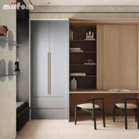 Bureau avec porte coulissante et petit vestiaire gris ensemble de meubles modernes pour chambre à coucher grain de bois clair