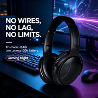 Headphone Gaming Hi-Fi Lipat Tiga Mode Daya Tahan Lama 500mAh dengan Baterai Lithium Isi Ulang Terintegrasi, Latensi Rendah 5.3 untuk Olahraga dan Ponsel