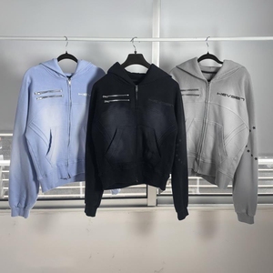 Wholesale Cut & Sew Multi‑Zipper Cropped <b>Zip</b> <b>Up</b> Hoodie OEM ODM Private Label Custom Logo Street Fashion Hoodie Manufacturer - Product Image 2