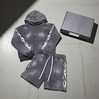 Sweats à capuche vintage personnalisés délavés à l'acide ensemble de pantalons de survêtement et sweat à capuche pour hommes en éponge française avec logo brodé en applique