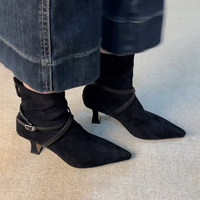 Nouvelle Arrivée 2026 – Bottines Femme à Talon Aiguille en Faux Daim, Bout Pointu, Fermeture Éclair Latérale, Idéales pour le Bureau et les Soirées