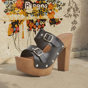 Sandales <span class=keywords><strong>compensées</strong></span> à plateforme ouverte pour femmes, été, bride à la cheville, boucle, talons hauts, hauteur accrue, dessus en PU, caoutchouc - Product Image 3