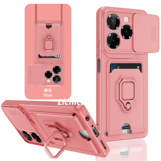 Lichicase for Tecno Pova 7 Spark 40 Pro 40C Card Slot Protected Cover for Infinix Hot 60 Pro 40 Push Window TPU Phone Case