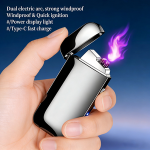 Briquet à double arc coupe-vent rechargeable USB en métal avec gravure personnalisée - Product Image 4