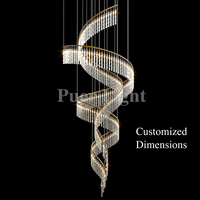 Lustre en verre cristal personnalisé, grand, style minimaliste, spirale artistique, lampe suspendue irrégulière en forme de ruban pour hall d'hôtel, escalier, villa