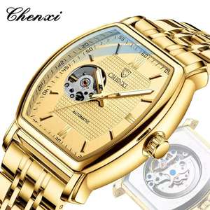 Montre pour homme, cadran gravé, montre pour homme, 8383D, montre en cuir véritable de forme tonneau, montre mécanique automatique tourbillon pour homme - Product Image 1