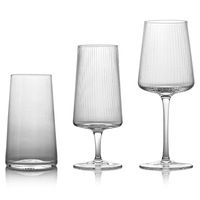 Gobelets en verre trapézoïdal côtelé en cristal sans plomb, rayures verticales, faits à la main, durables, légers, pour vin blanc et rouge