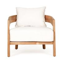 Ensemble de canapé de jardin moderne en teck à trois places avec coussins, mobilier d'extérieur durable, design minimaliste, table basse et chaise