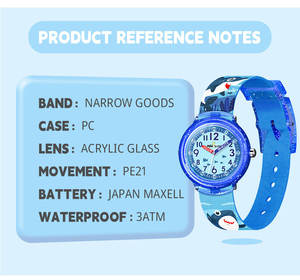 子供のためのかわいい漫画のリボンストラップスポーツクォーツ時計男の子の女の子のためのポインターダイヤルディスプレイと防水オーシャンシャークデザイン - Product Image 5