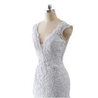 Grande taille robe de mariée sirène dos nu 2021 femmes perle col en V blanc dentelle robe de mariée