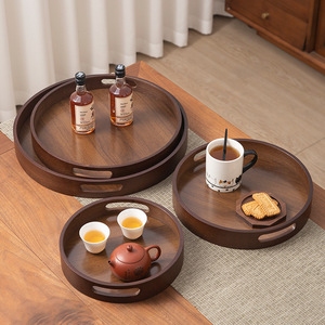 Wooden Serving <b>Trays</b> Set Round Bamboo Lacquered With Handles For Tea And <b>Snacks</b> Residential Use - Product Image 4
