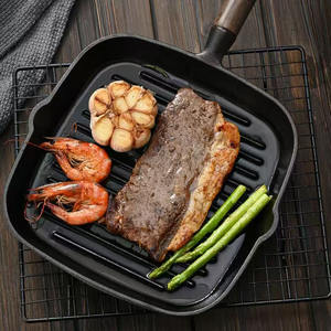 Eco-Friendly Cast Iron Steak Skillet with Wooden Handle Nonstick Square <strong>Grill</strong> <strong>Pans</strong> Classic Design Cast Iron Frying <strong>Pan</strong> - Product Image 1
