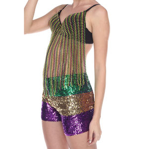 Shorts à paillettes pour femmes en gros, couleur or violet vert, shorts extensibles à paillettes pour le Mardi Gras - Product Image 1