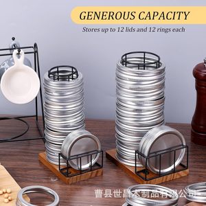 Support de rangement pour couvercles de bocaux Mason, base en bois massif, empilable, en fer forgé, organisateur de cuisine pour couvercles hermétiques - Product Image 4